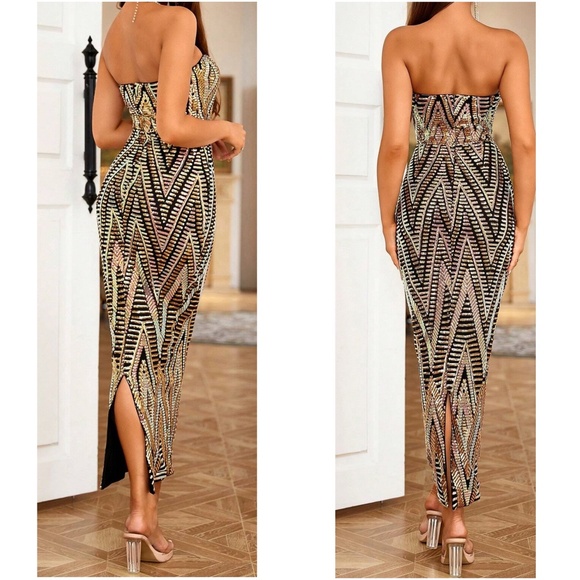 Luxe Sequin Strapless Fitted Sexy Party Bodycon Dress - Picture 3 of 7